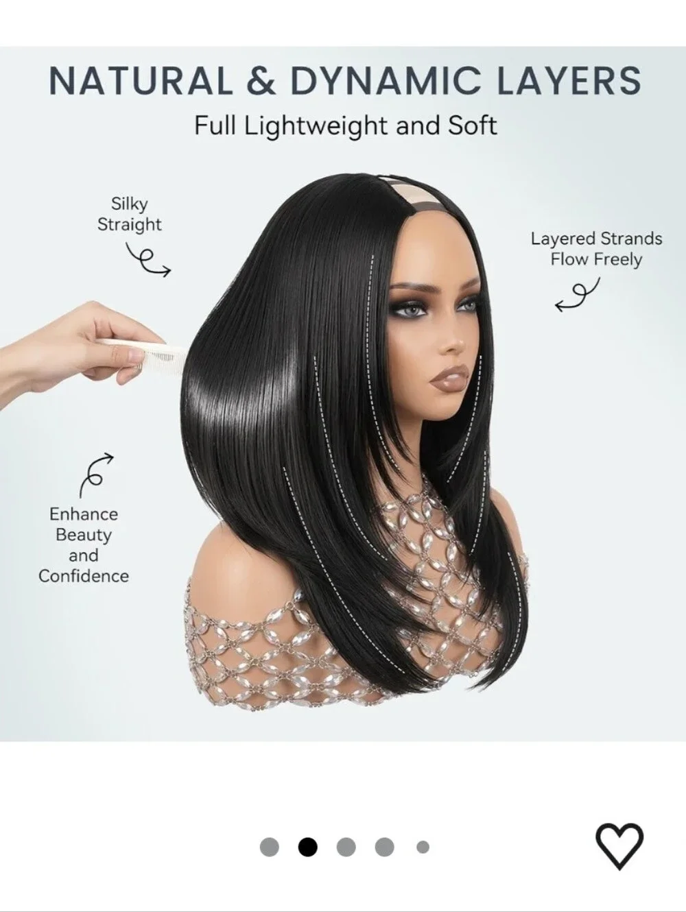 Sleek Long Straight Half Wig with V-Layer in Black